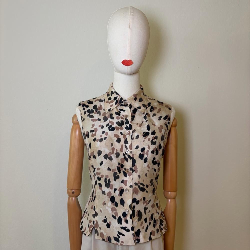 Vintage 100% Silk Leopard Print Vest Top Petite Size 12P